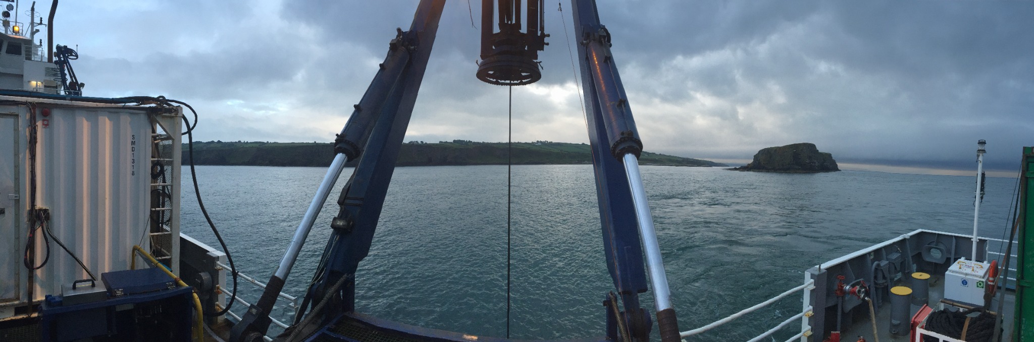 ROV launch and recovery equipment overlooking the sea from a vessel deck